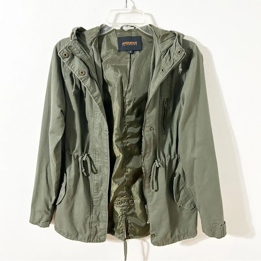 Ambiance Outerwear Cotton Army Green Field Utility Cargo Military Hooded Jacket
